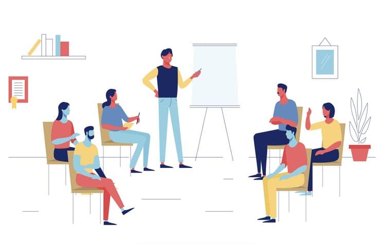 A group of students studying together on a campus